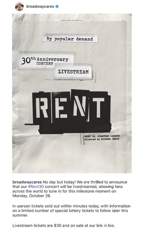 RENT 30th Anniversary Concert - 10/26 at Richard Rodgers Theatre