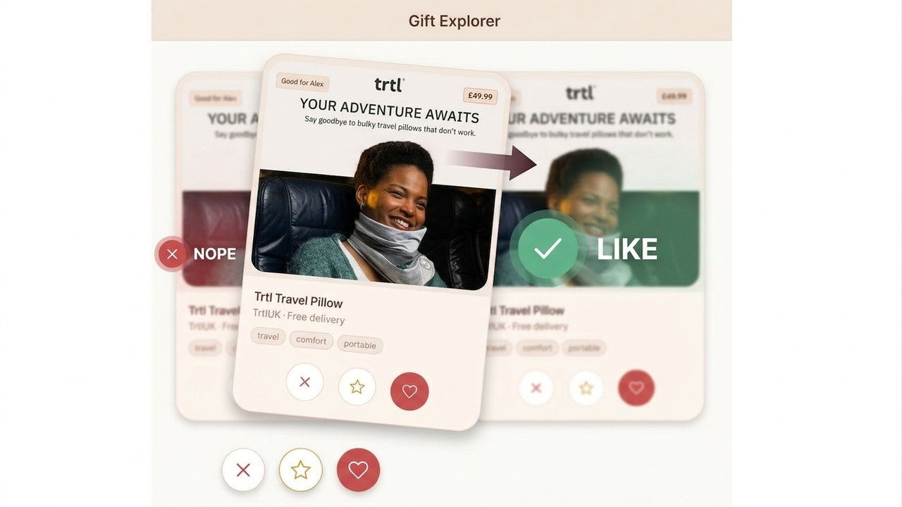 omo Gift Explorer swipe interface
