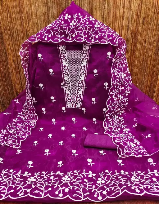 Women Purple Embroidered Organza Suits & Dress Materials
(R117)
