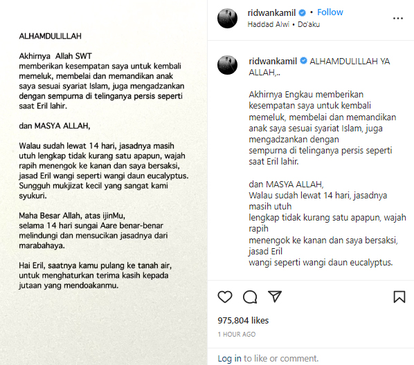 Ridwan Kamil mengungkap kondisi jenazah Eril setelah ditemukan pada Kamis (9/6/2022).