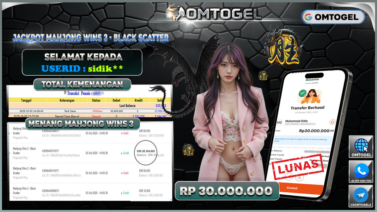 OMTOGEL JACKPOT PRAGMATIC PLAY MAHJONG WINS 3 - BLACK SCATTER 30 JUTA DI BAYAR LUNAS ,-
