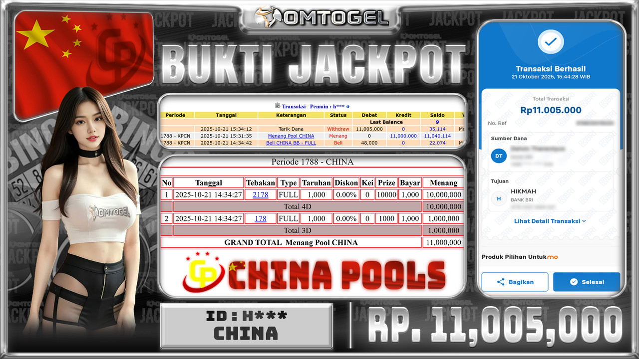 OMTOGEL JACKPOT CHINA 4D 3D 11 JUTA DI BAYAR LUNAS ,-