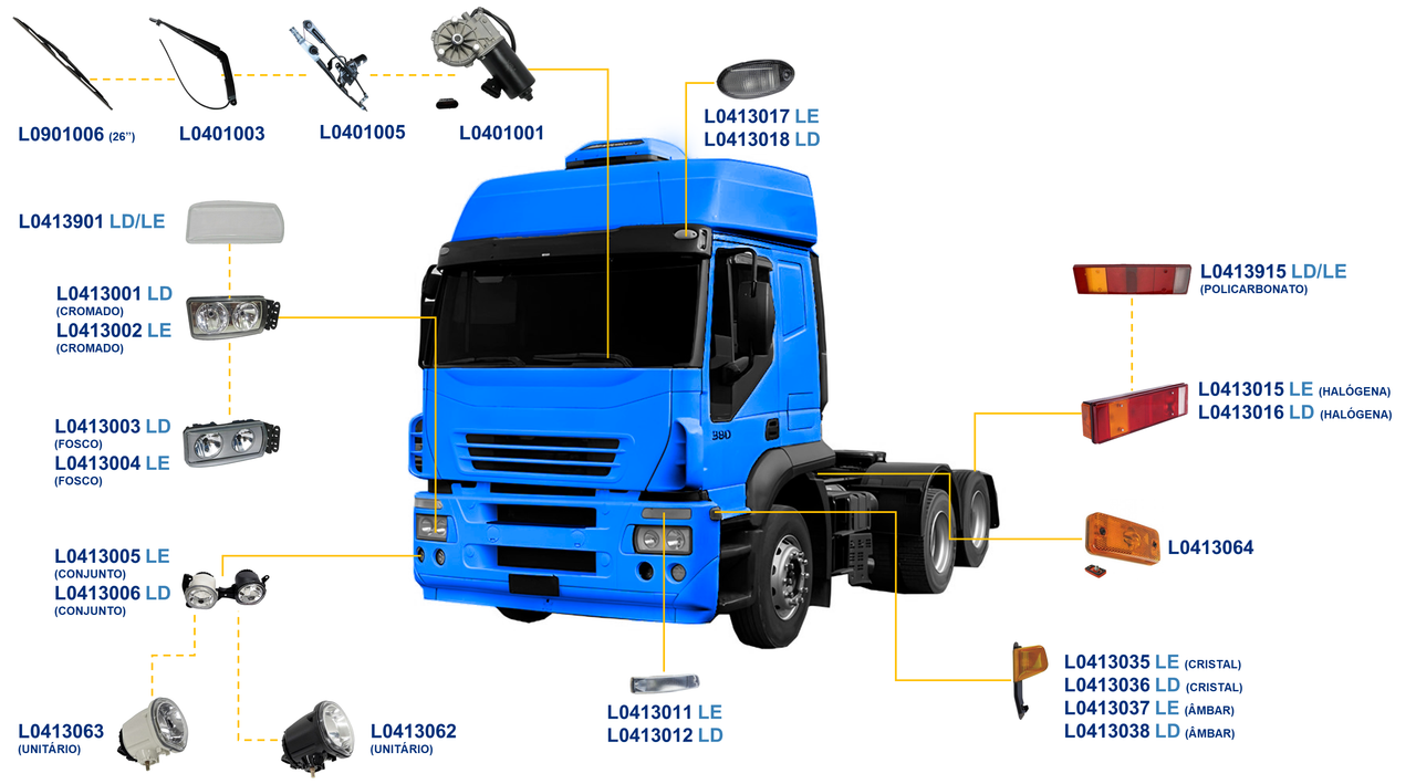 IVECO-STRALIS HD 2004 A 2007-450S38, 570S38, 570S42, 740S42-FPT CURSOR 13-ZF16S2280, ZF16S221, ZF16S2520-ILUMINAÇÃO E LIMPADOR PERFIL
