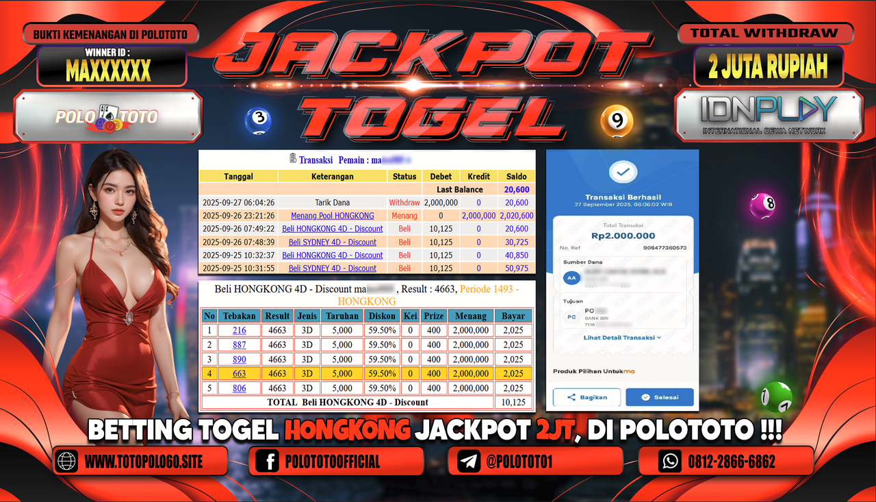 POLOTOTO JACKPOT TOGEL HONGKONG LOTTO Rp.2.000.000,- LUNAS