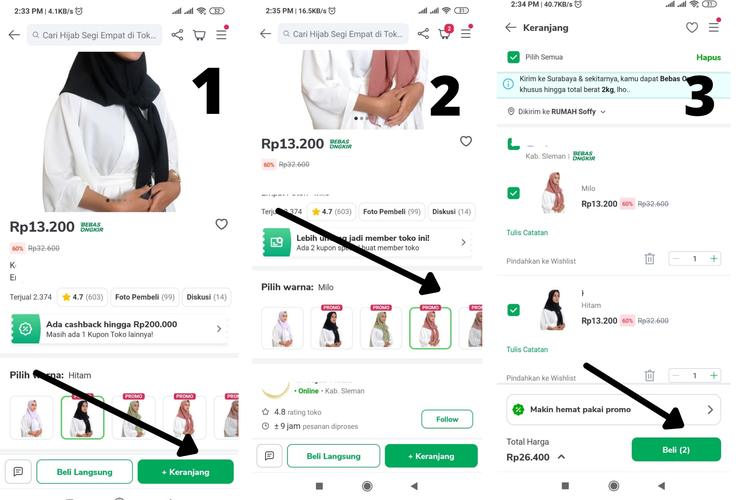 Cara memesan dua barang beda warna di Tokopedia.