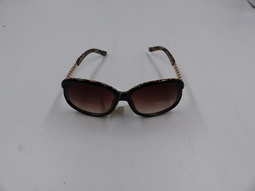 TWELVE WOMENS BROWN SUNGLASSES WITH CHAIN AND CHEETAH DETAIL