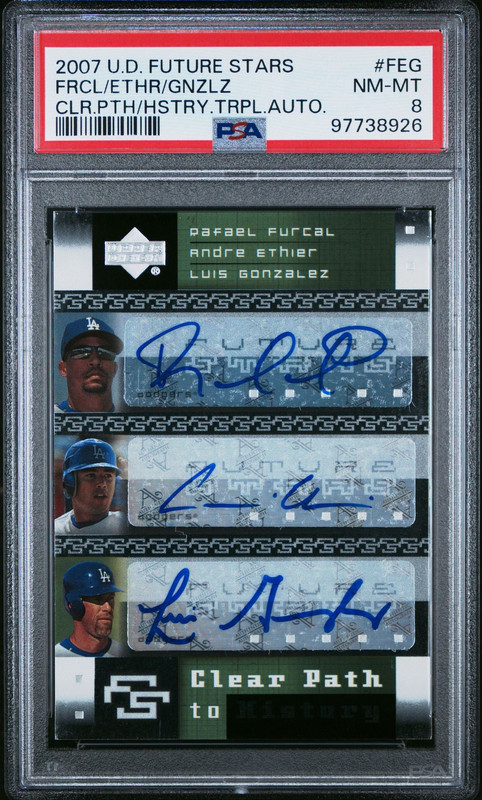 FURCAL ETHIER GONZALEZ 2007 UD FUTURE STARS TRIPLE AUTO /25 DODGERS PSA 8 POP 1 - Picture 1 of 1