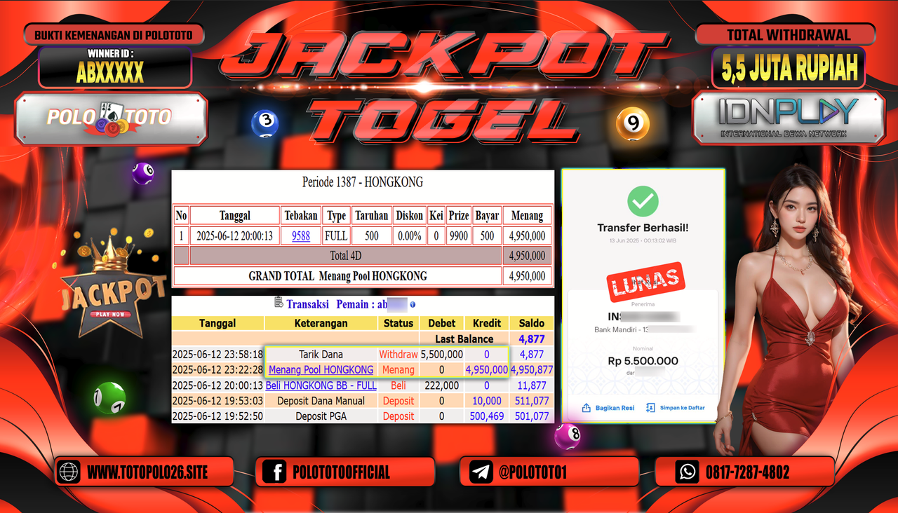 POLOTOTO JACKPOT TOGEL HONGKONG LOTTO Rp.5.500.000,-