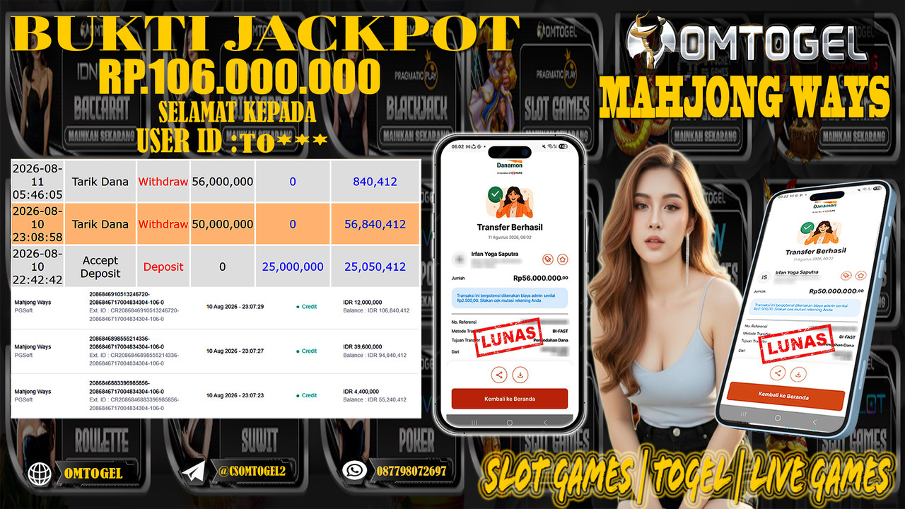 OMTOGEL JACKPOT PG SOFT MAHJONG WAYS  Rp,106,000,000,- DIBAYAR LUNAS