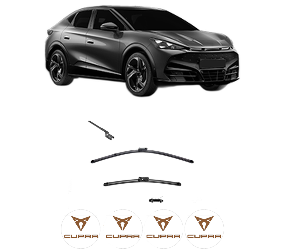 Set stergatoare auto CUPRA TAVASCAN (KR1) din 2024, pentru parbriz auto, 2 bucati, Valeo Silencio, din cauciuc siliconat rezistent, 4 Stickere Auto CUPRA