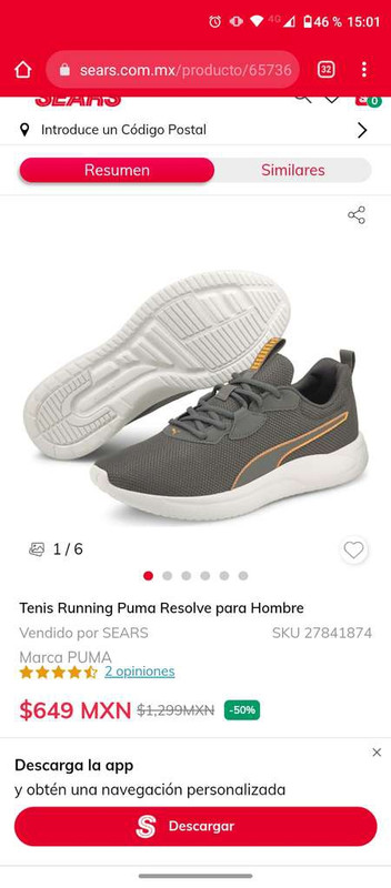 Zapatillas de running Sears Puma Resolve para hombre con un 50 % de  descuento