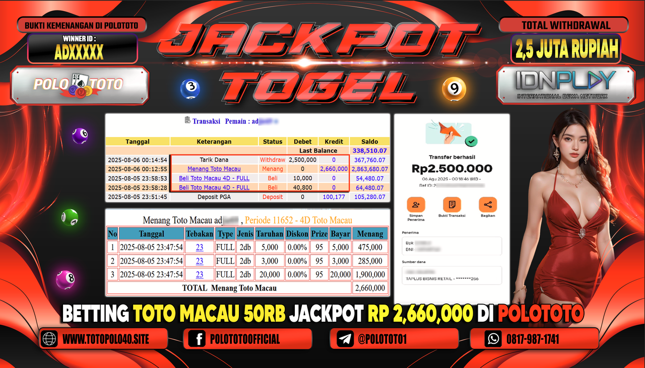 POLOTOTO JACKPOT TOGEL TOTO MACAU Rp.2.500.000,-LUNAS