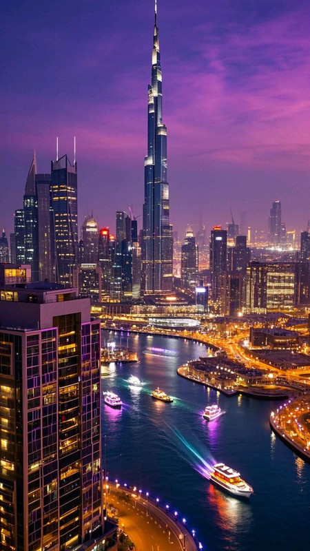 Futuristic Dubai Skyline at Night Aesthetic City Wallpaper