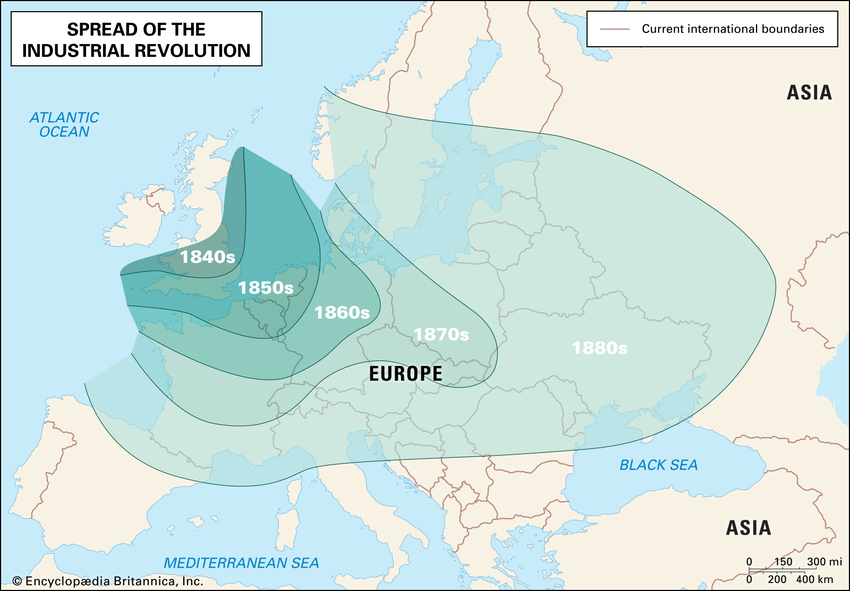 The-map-about-the-spread-of-the-industrial-revolution-in-Europe