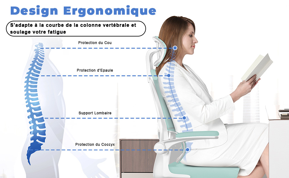 Chaise De Bureau Ergonomique, Chaise Pivotante Avec Soutien Lombaire Ajustable Noir