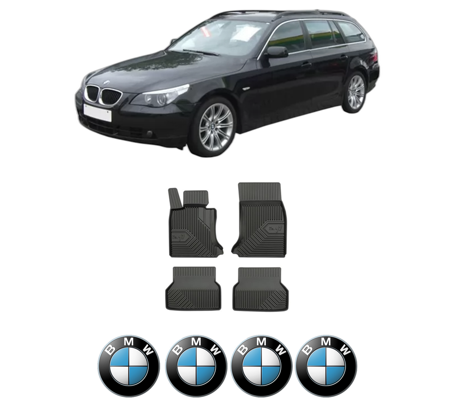 Set covorase presuri BMW Seria 5 Touring (E61) din 2004-2010, auto, din cauciuc thermoplastic, 4 Stickere auto cu BMW Seria