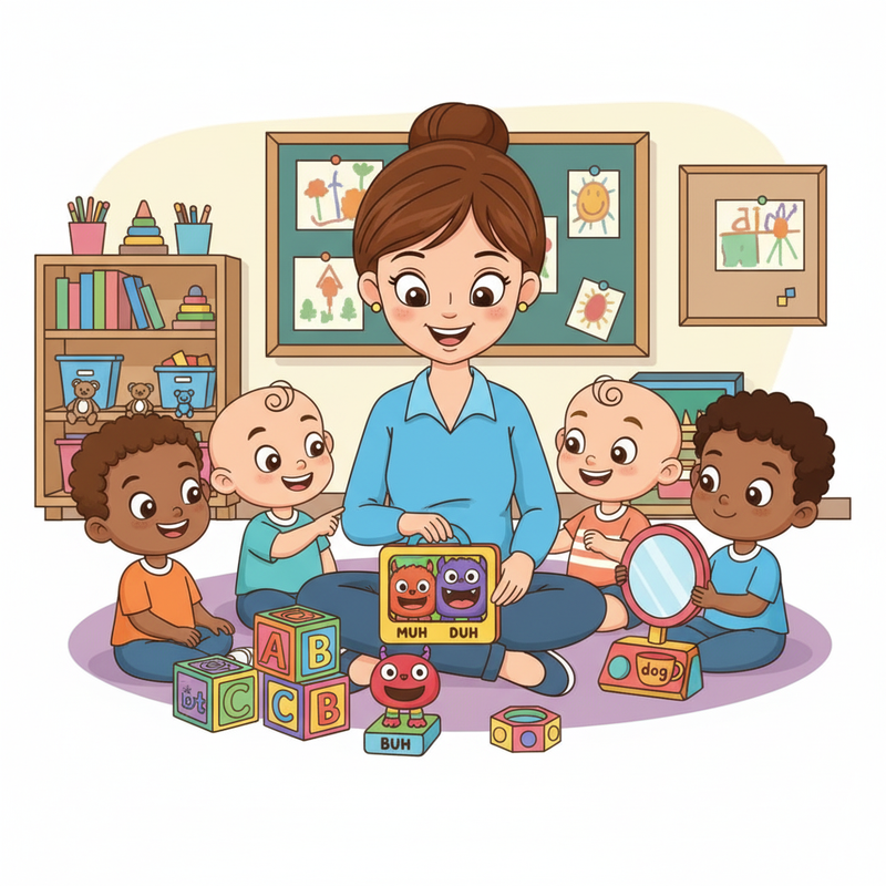 Maestra jugando con lectura.