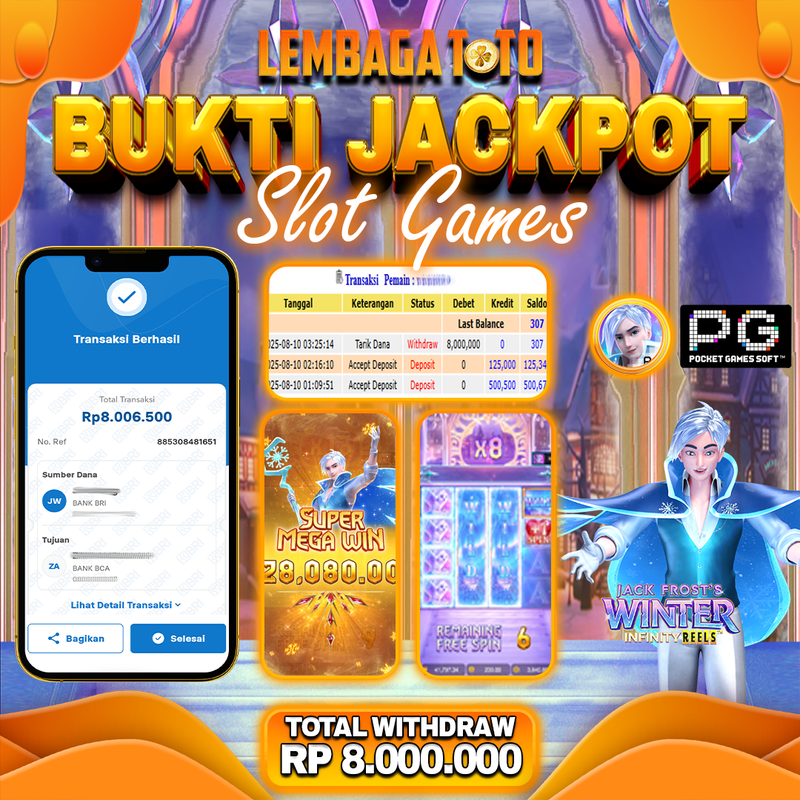 BUKTI JACKPOT 10 AGUSTUS LEMBAGATOTO JACK FROST'S WINTER  Rp.8.000.000,- LUNAS