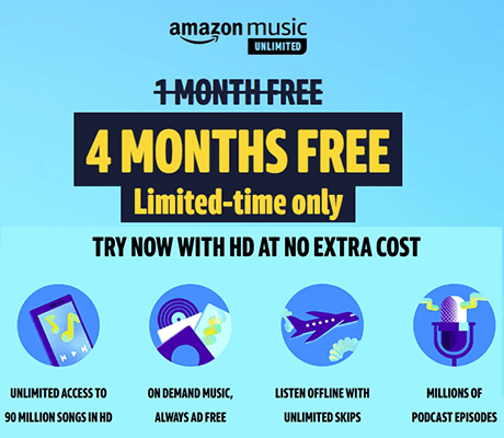 New Amazon Music Subscribers – Get 4 Months Free