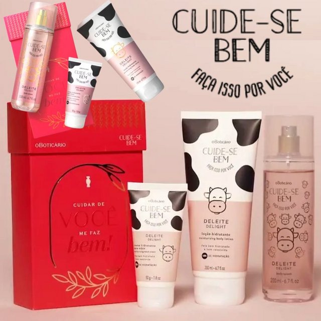 Kit Presente Cuide-se Bem Deleite: Loção Hidratante Desodorante Corporal 200ml + Body Splash 200ml + Creme de Mãos 50g