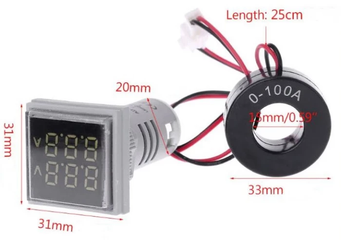 Voltmérő ampermérő voltamperiméter 220V AC digitális panel ár 60-500V  0-100A | zella.hu