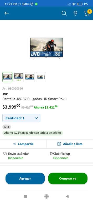 Sams Pantalla JVC 32 Smart HD Roku Tv 