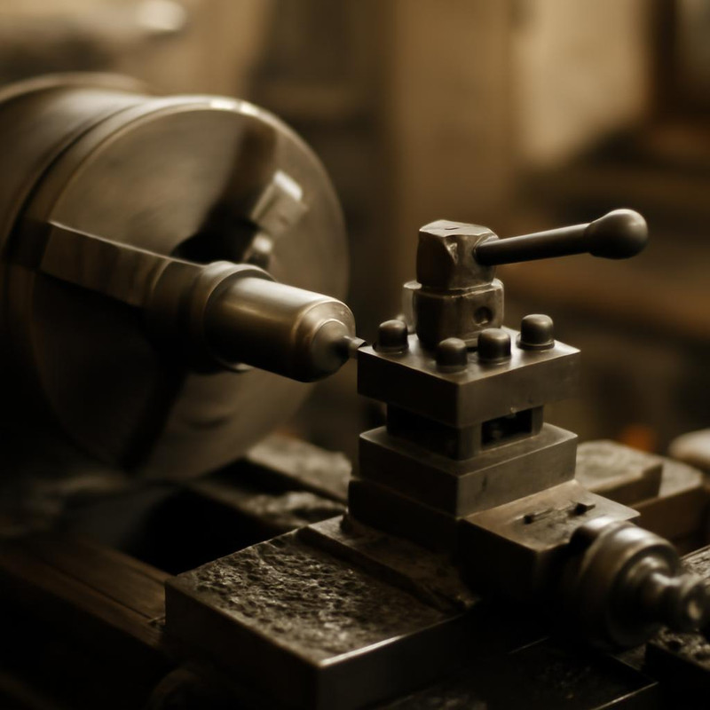 Токарный металлообрабатывающий станок в работе