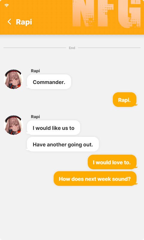 Rapi: I would like us to have another going out. Commander: I would love to. How does next week sound?