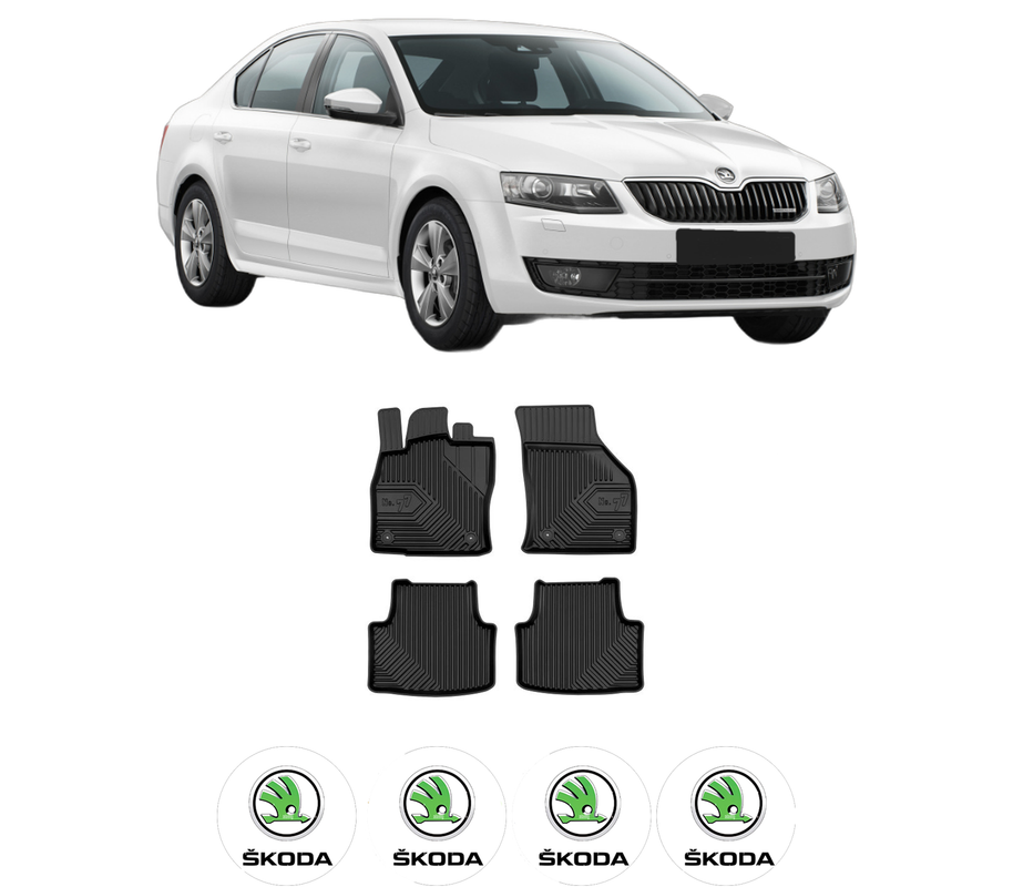 Set covorase presuri SKODA OCTAVIA III (5E3, NL3, NR3) din 2012-2020, auto, din cauciuc thermoplastic, 4 Stickere auto cu SKODA
