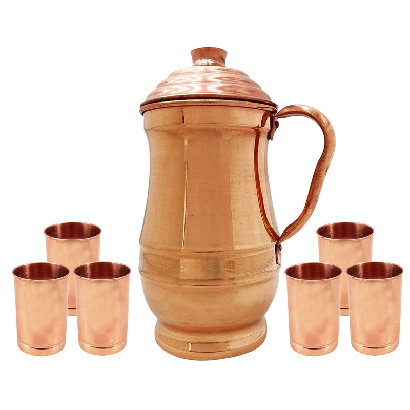 Jarra de Maharajá de Cobre Puro con Vidrio Ayurveda Beneficios para la Salud Restaurante - Imagen 4 de 4
