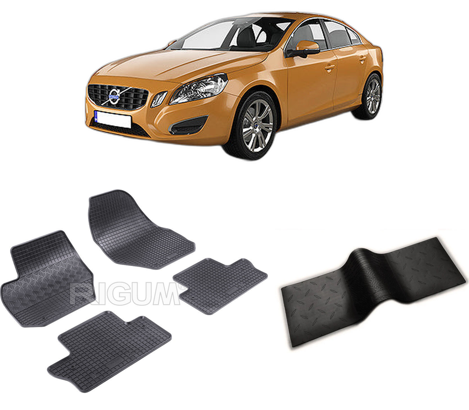 Set covorase auto VOLVO S 60 II din 06.2010-09.2018, cu covoras tunel median, CAROSERIE SEDAN, Presuri cauciuc 100%, compatibil cu autoturismul VOLVO S 60 II, Rigum