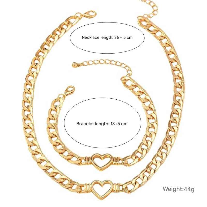 Style 5 Trendy Gold-Plated Heart Necklace & Bracelet Set - Tarnish Free Titanium Steel Cuban Link Jewelry for Fashionable Women