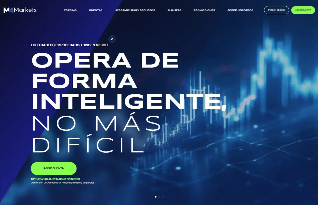 Página principal de M4Markets con la asociación del Alpine Endurance Team y la opción de abrir cuenta.