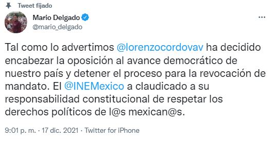 Morena se lanza contra el INE por posponer la Revocación de Mandato