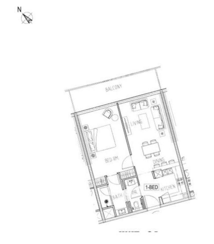 Floor plan — 1-bedroom apartment, 780 sqft, Damac Bay 2