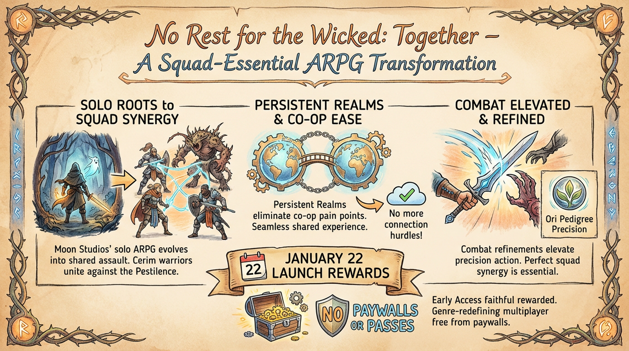 Intense co-op combat scene with four characters fighting dark monsters