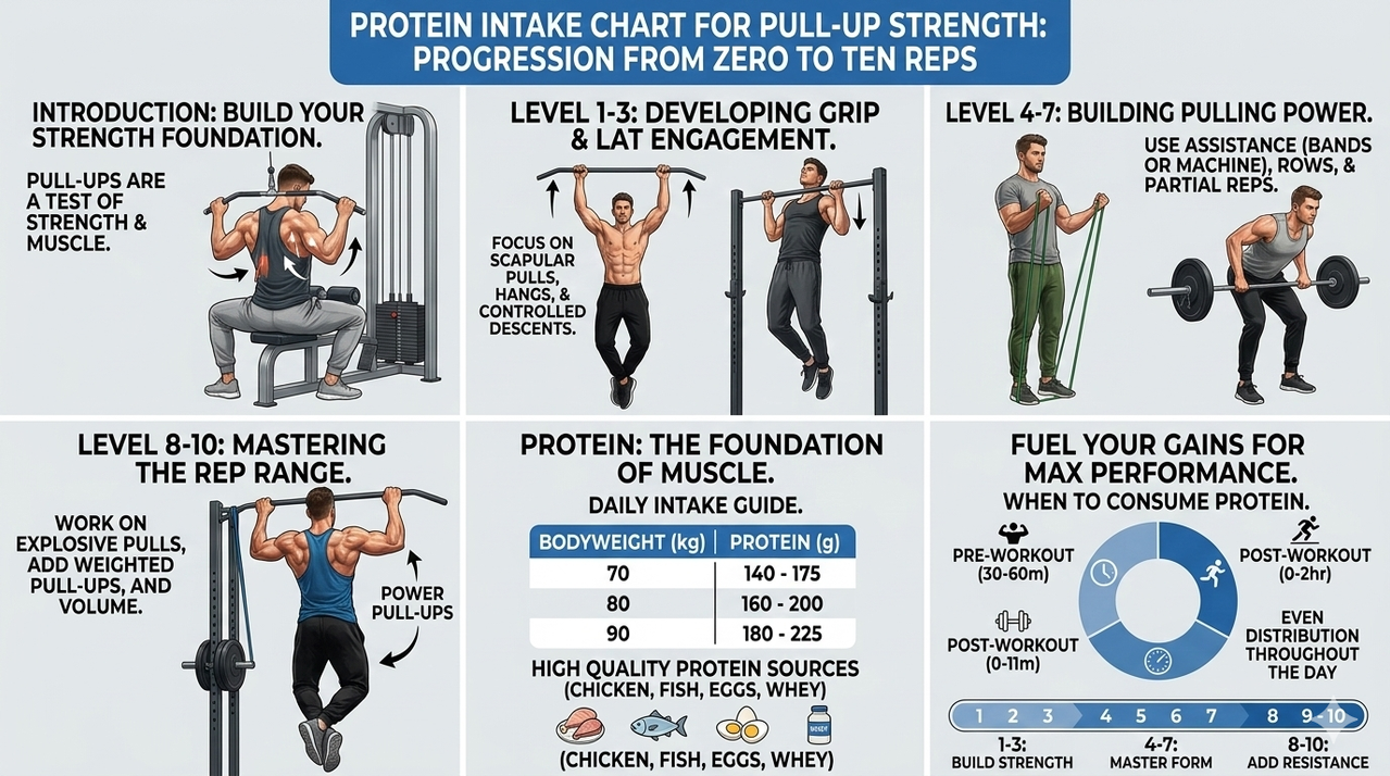 Protein intake chart for pull-up strength for how to do a perfect pull-up from zero to ten reps