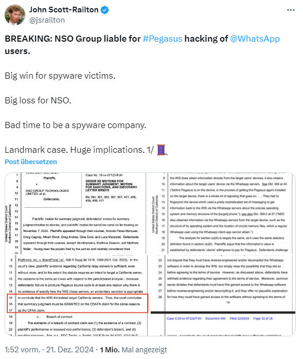 NSO-Group für Spyware schuldig gesprochen