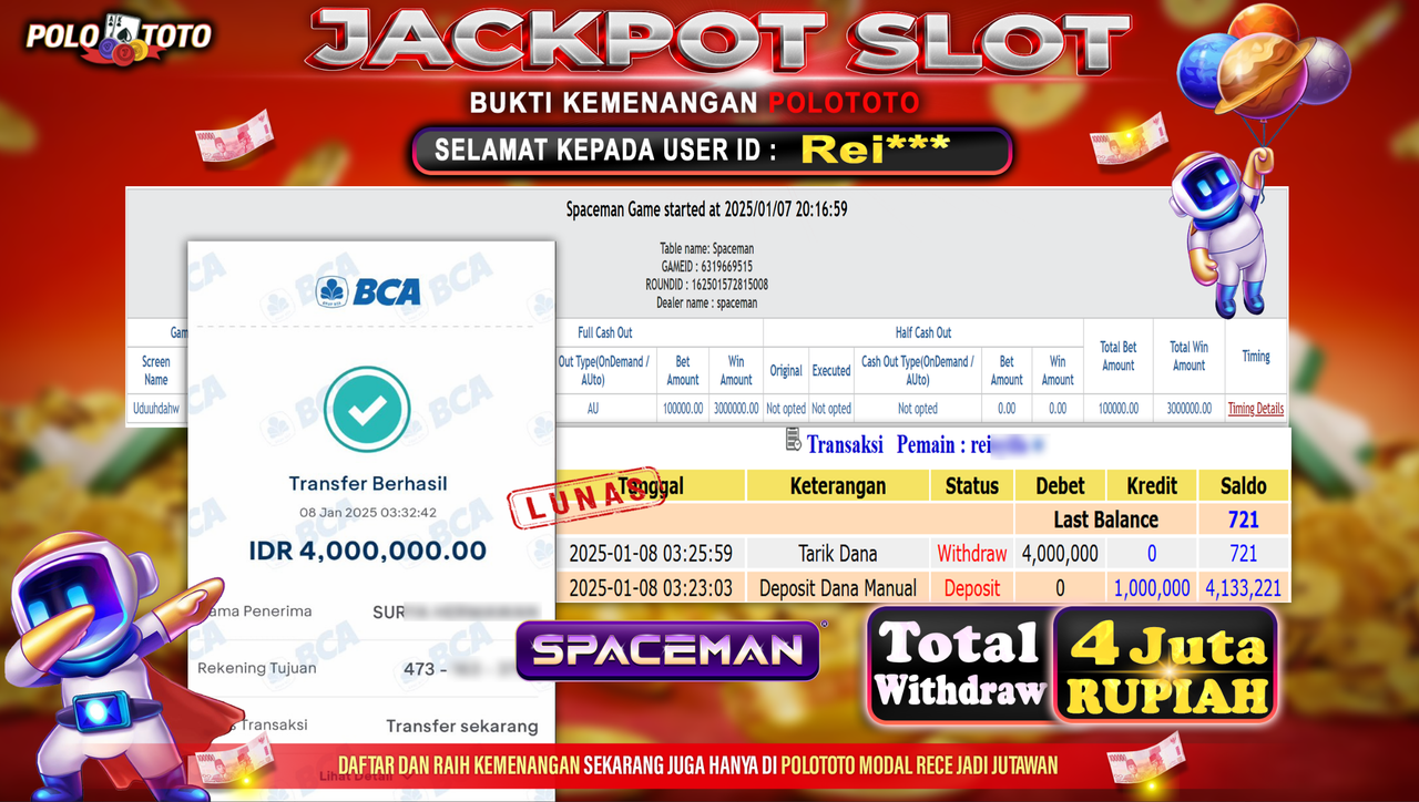 POLOTOTO JACKPOT SLOT SPACEMAN Rp.4,000.000,-