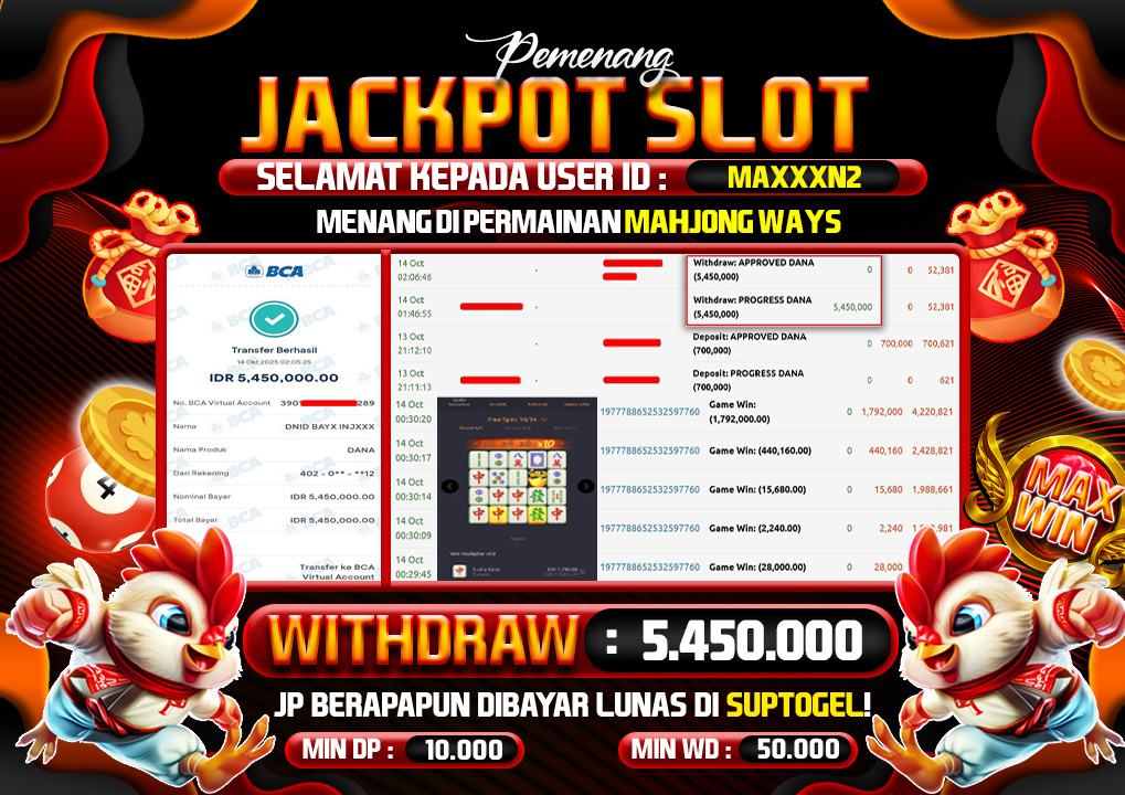  BUKTI KEMENANGAN 14 OCTOBER 2025 MENANG DI PERMAINAN SLOT MAHJONG WAYS 2 5.4 JT