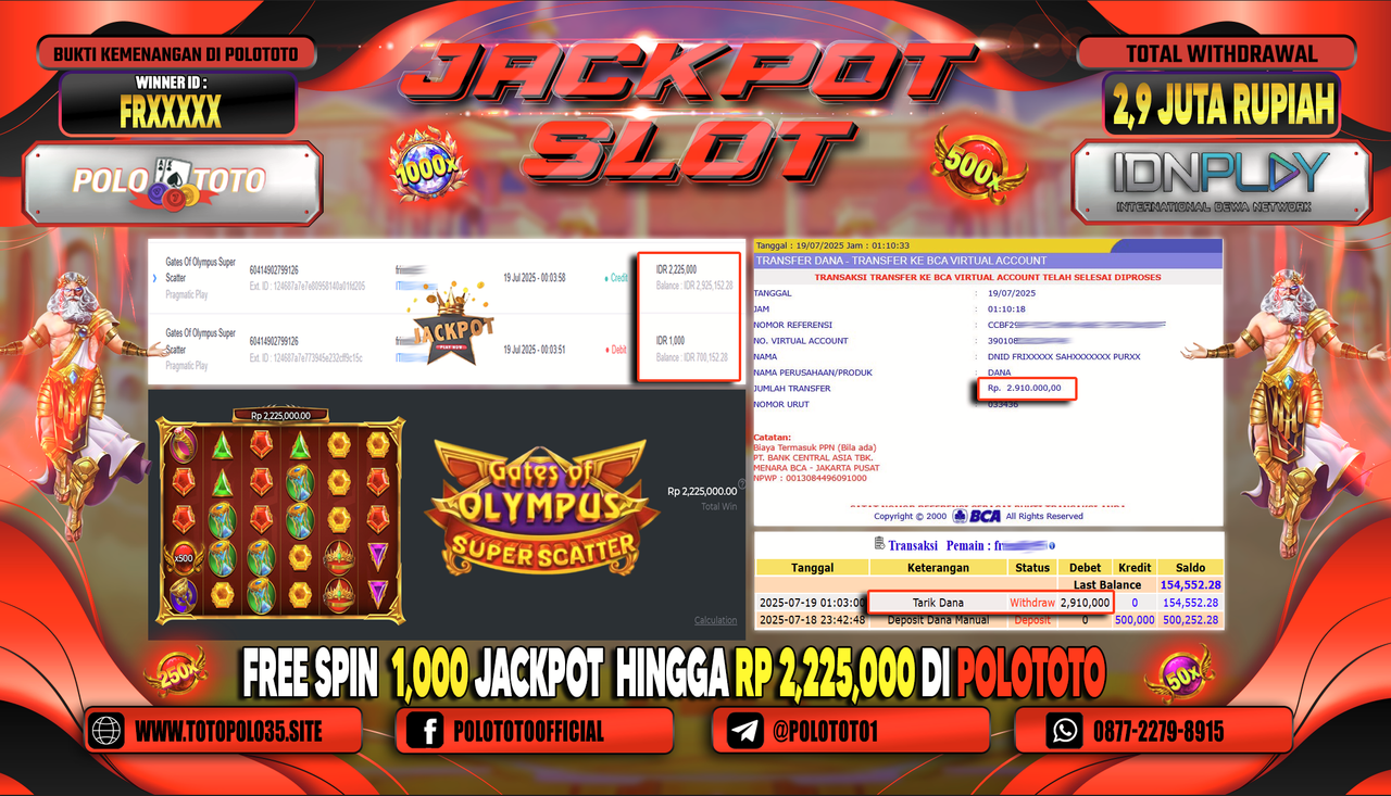 POLOTOTO JACKPOT SLOT GATES OF OLYMPUS Rp.2.900.000,- LUNAS