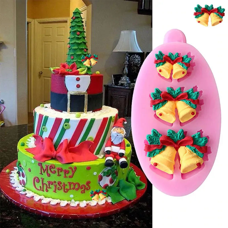 Molde en silicona campanas de navidad para prendedor y fondant o fimo