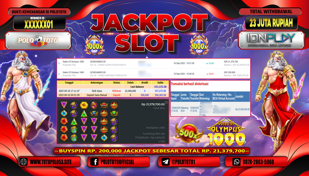 POLOTOTO JACKPOT SLOT GATES OF OLYMPUS 1000 Rp.2.200.000,-LUNAS