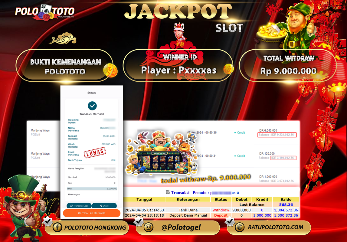 POLOTOTO BUKTI JACKPOT SLOT MAHJONG WAYS Rp 9.000.000,-
