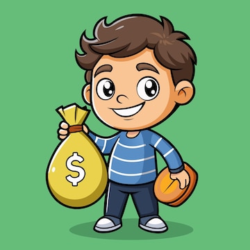 Boy holding bag of cash