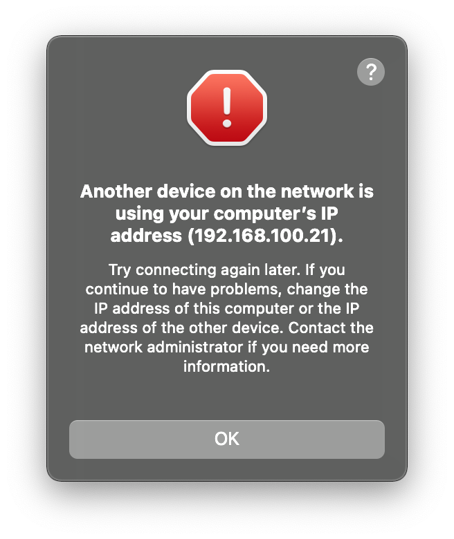 Another Device On The Network Is Using Your Computer S Ip Address Ask Different