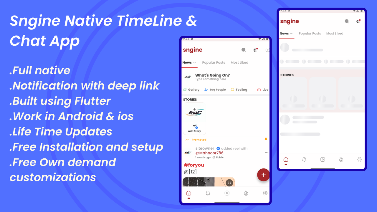 Expeazzy | Flutter Messenger Timeline Mobile App for Sngine