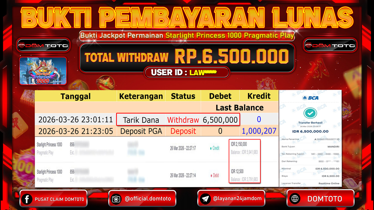 JACKPOT SLOT Starlight Princess 1000 Pragmatic Play 26 MARET 2026