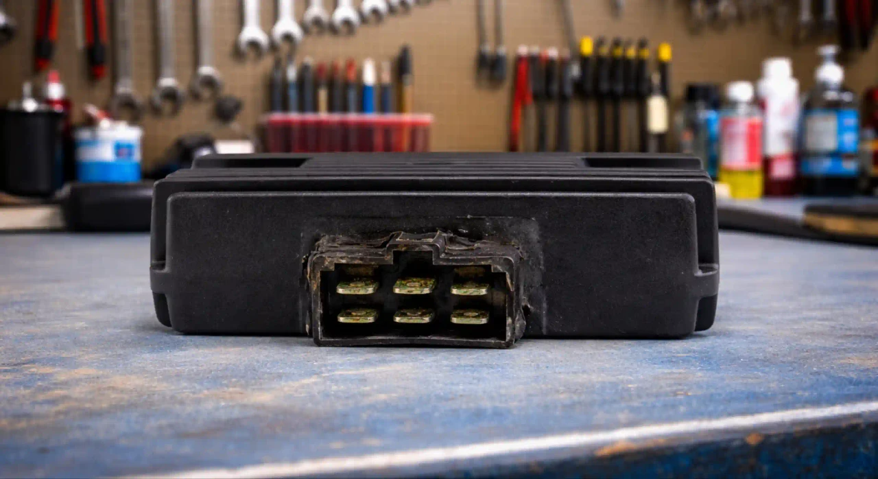 Conector do retificador derretido e com sinais de mau contato