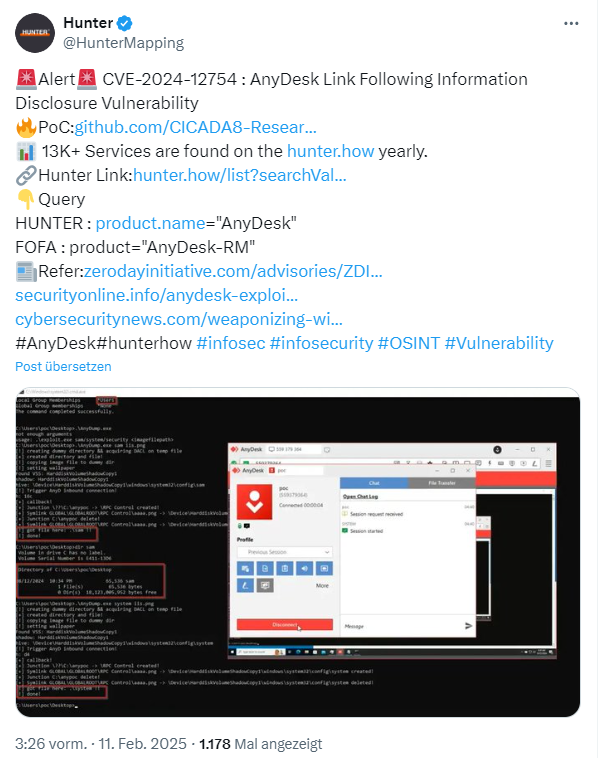Anydesk-Schwachstelle CVE-2024-12754